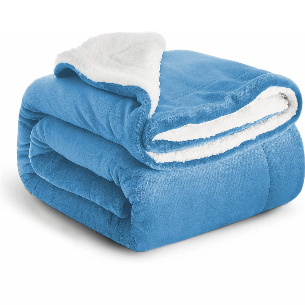 Sherpa Fleece Blanket - Double (220 x 230 cm) - Baby Blue